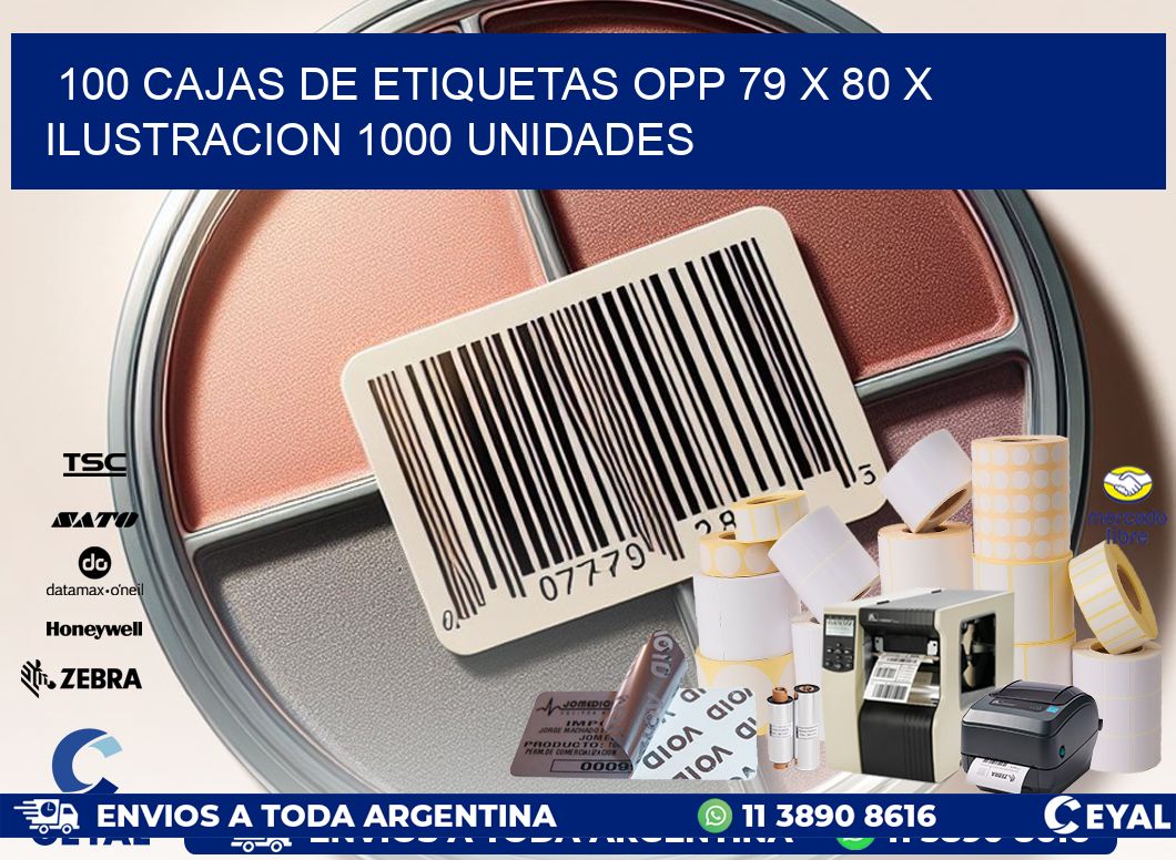 100 CAJAS DE ETIQUETAS OPP 79 x 80 X ILUSTRACION 1000 UNIDADES