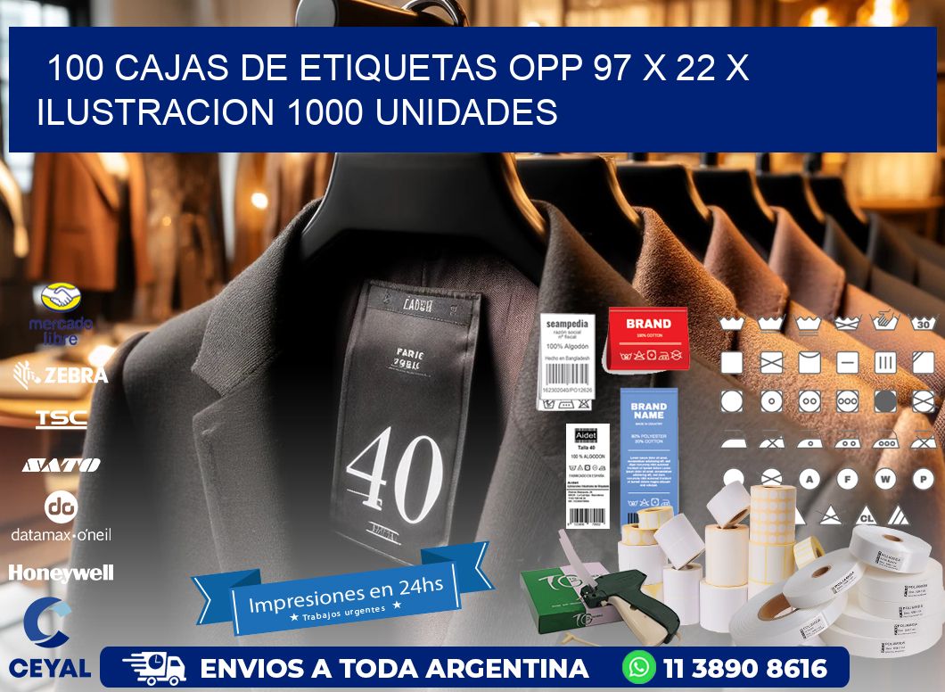 100 CAJAS DE ETIQUETAS OPP 97 x 22 X ILUSTRACION 1000 UNIDADES