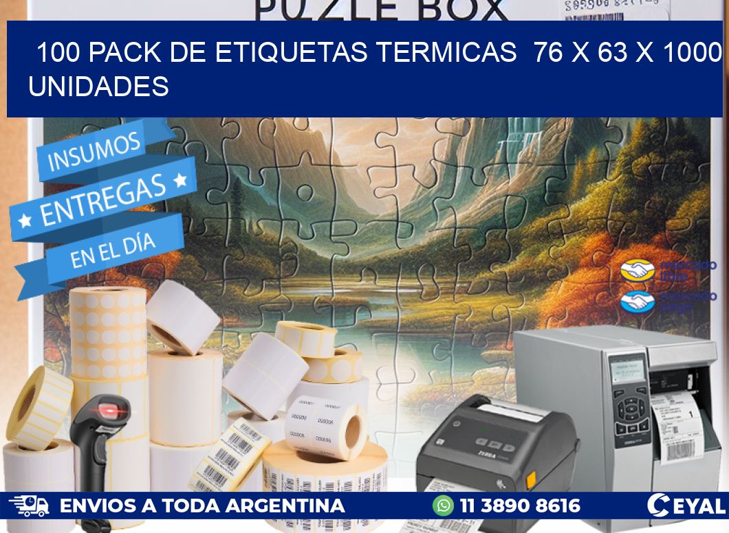 100 PACK DE ETIQUETAS TERMICAS  76 x 63 X 1000 UNIDADES