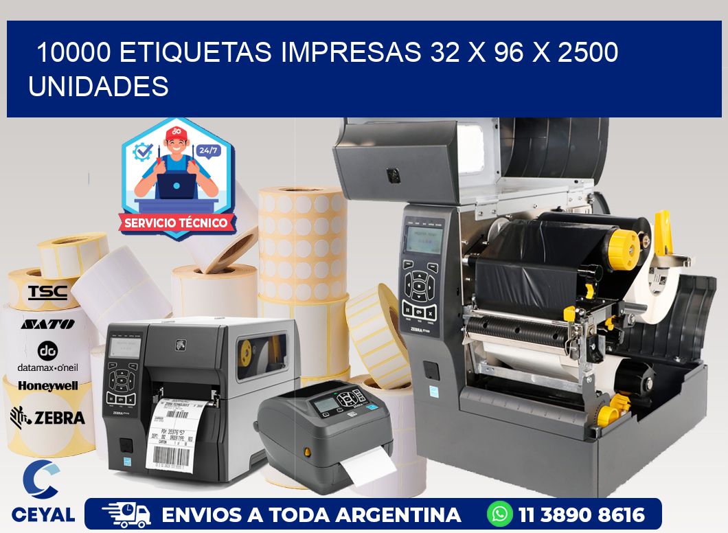 10000 ETIQUETAS IMPRESAS 32 x 96 X 2500 UNIDADES