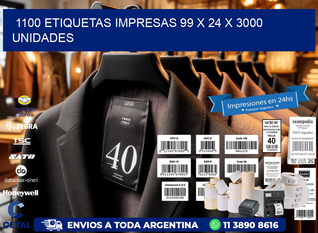 1100 ETIQUETAS IMPRESAS 99 x 24 X 3000 UNIDADES