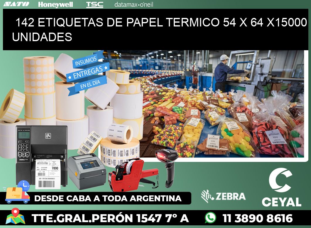 142 ETIQUETAS DE PAPEL TERMICO 54 x 64 X15000 UNIDADES