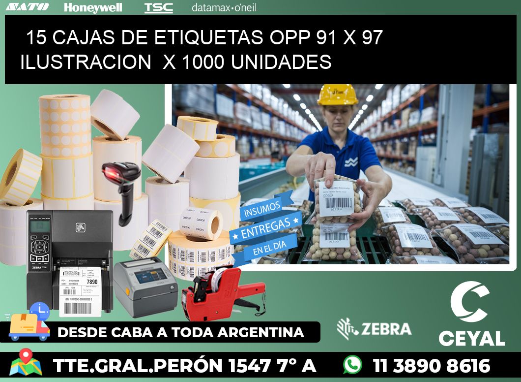 15 CAJAS DE ETIQUETAS OPP 91 x 97 ILUSTRACION  X 1000 UNIDADES