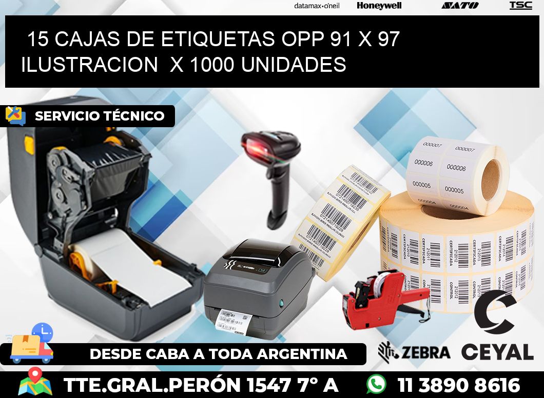 15 CAJAS DE ETIQUETAS OPP 91 x 97 ILUSTRACION  X 1000 UNIDADES