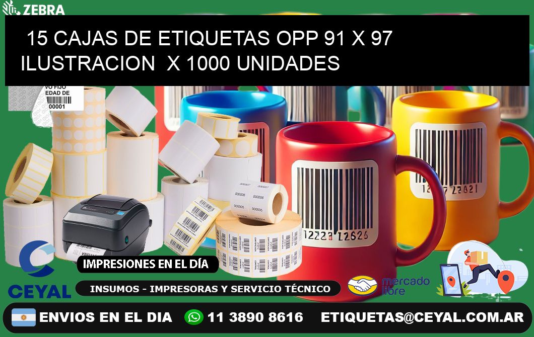 15 CAJAS DE ETIQUETAS OPP 91 x 97 ILUSTRACION  X 1000 UNIDADES