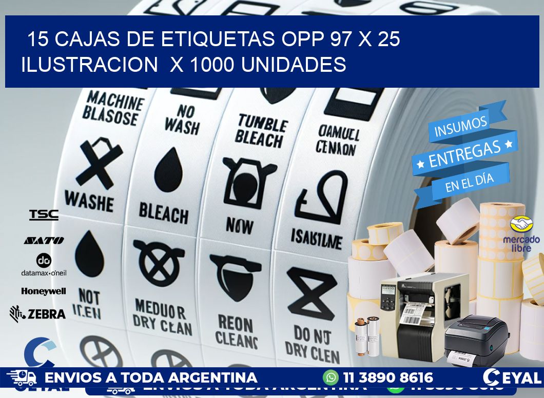 15 CAJAS DE ETIQUETAS OPP 97 x 25 ILUSTRACION  X 1000 UNIDADES