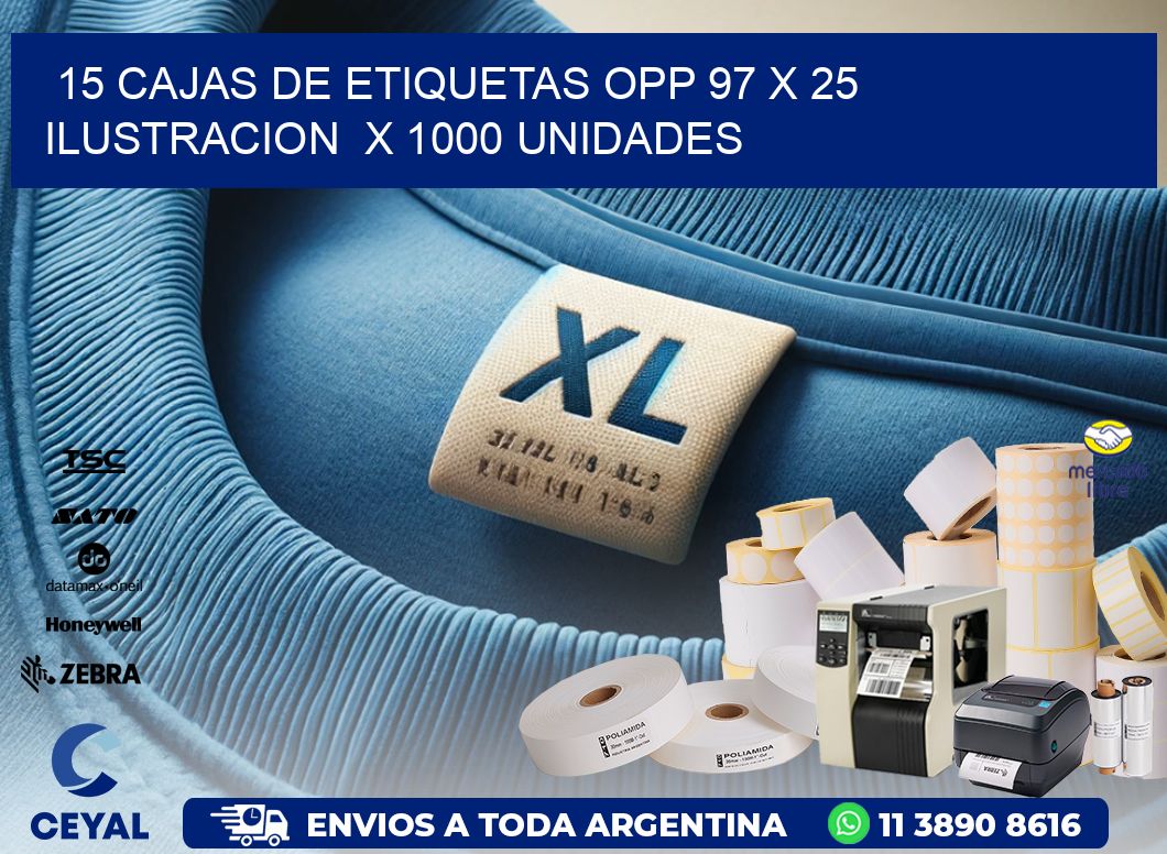 15 CAJAS DE ETIQUETAS OPP 97 x 25 ILUSTRACION  X 1000 UNIDADES