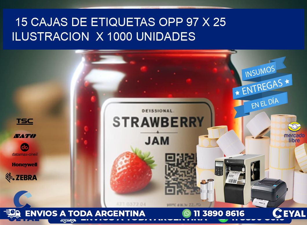 15 CAJAS DE ETIQUETAS OPP 97 x 25 ILUSTRACION  X 1000 UNIDADES