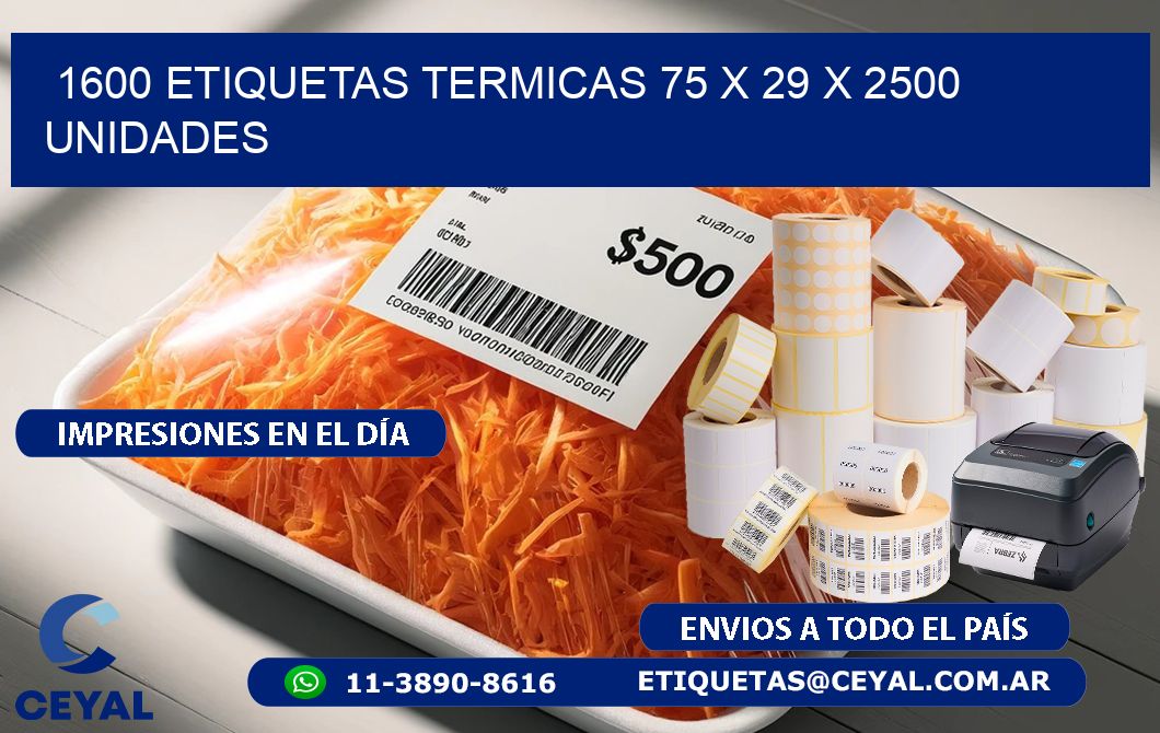 1600 ETIQUETAS TERMICAS 75 x 29 X 2500 UNIDADES