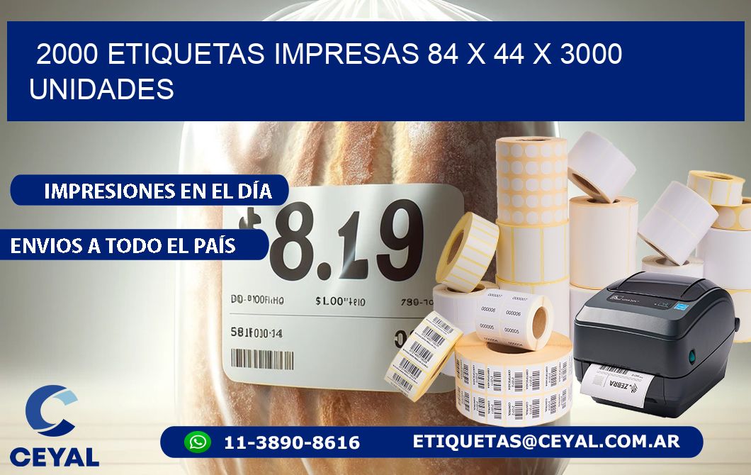 2000 ETIQUETAS IMPRESAS 84 x 44 X 3000 UNIDADES