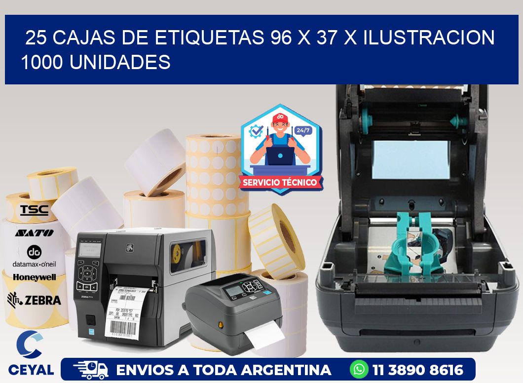 25 CAJAS DE ETIQUETAS 96 x 37 X ILUSTRACION 1000 UNIDADES