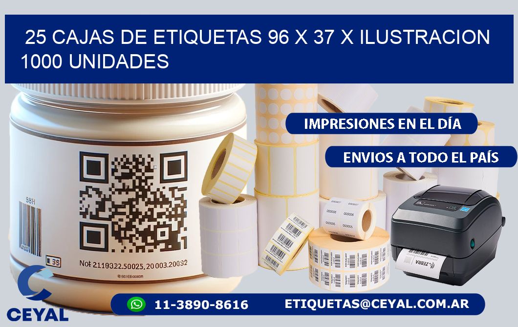 25 CAJAS DE ETIQUETAS 96 x 37 X ILUSTRACION 1000 UNIDADES