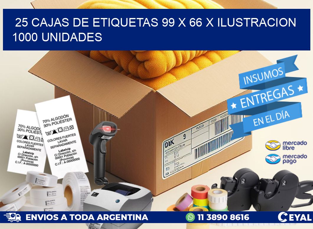 25 CAJAS DE ETIQUETAS 99 x 66 X ILUSTRACION 1000 UNIDADES