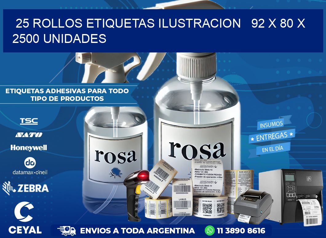 25 ROLLOS ETIQUETAS ILUSTRACION   92 x 80 X 2500 UNIDADES