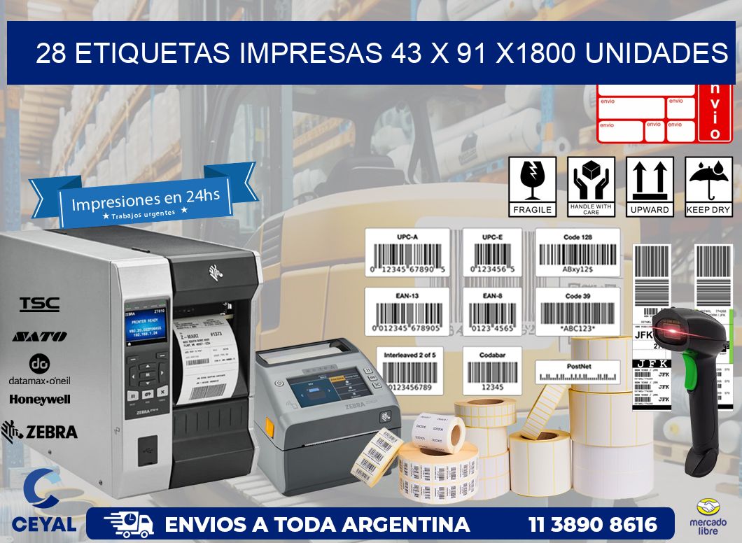 28 ETIQUETAS IMPRESAS 43 x 91 X1800 UNIDADES