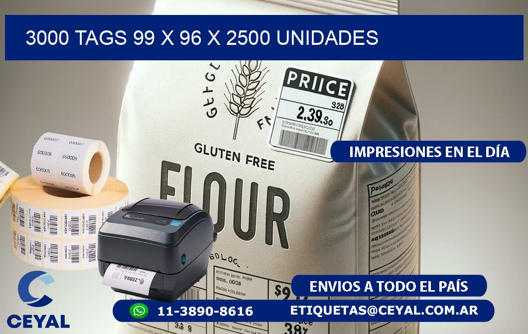 3000 TAGS 99 x 96 X 2500 UNIDADES