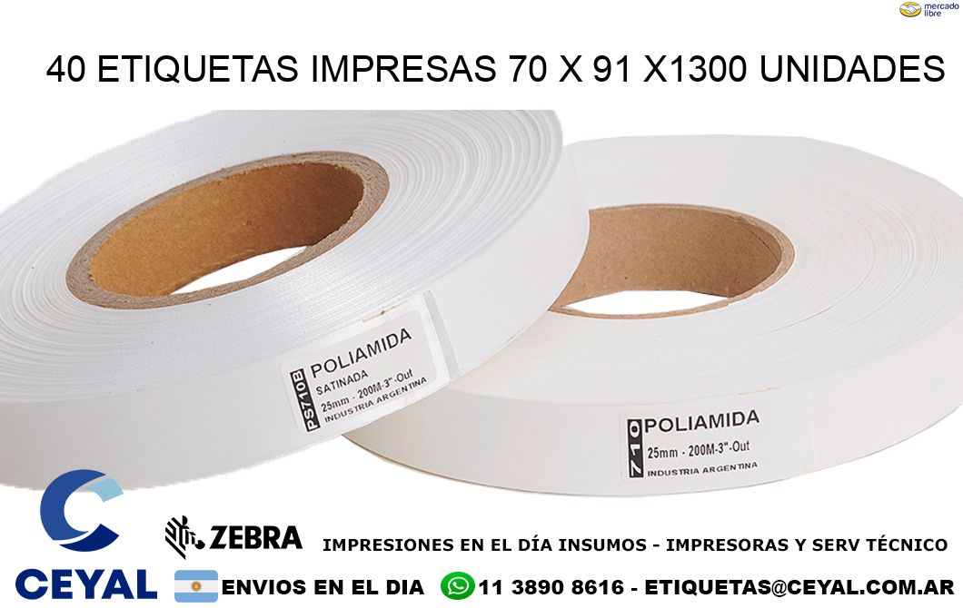 40 ETIQUETAS IMPRESAS 70 x 91 X1300 UNIDADES