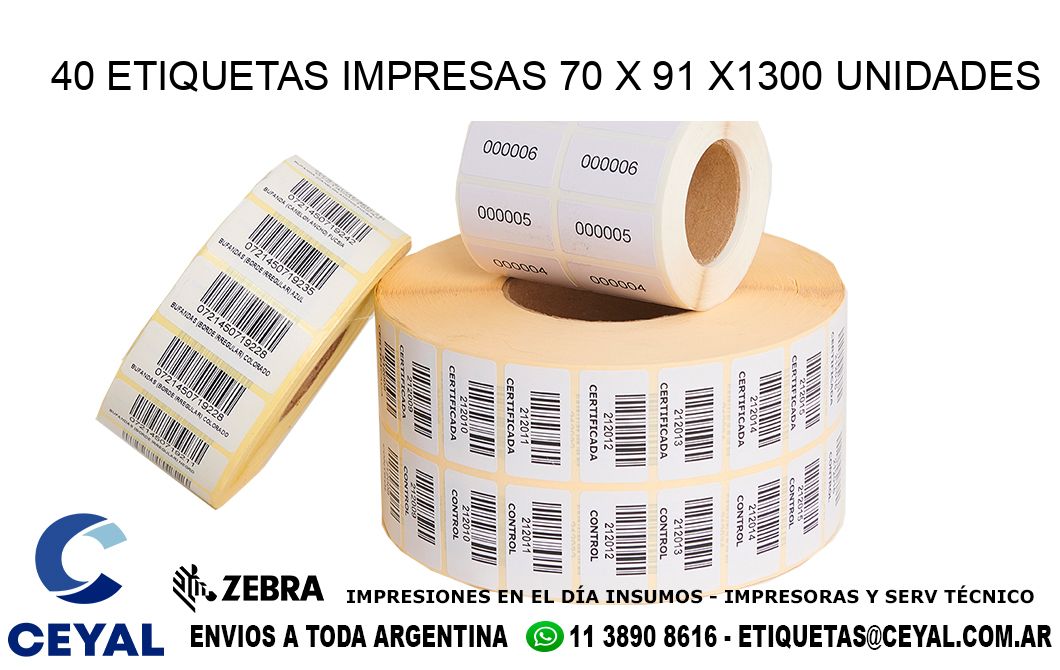 40 ETIQUETAS IMPRESAS 70 x 91 X1300 UNIDADES