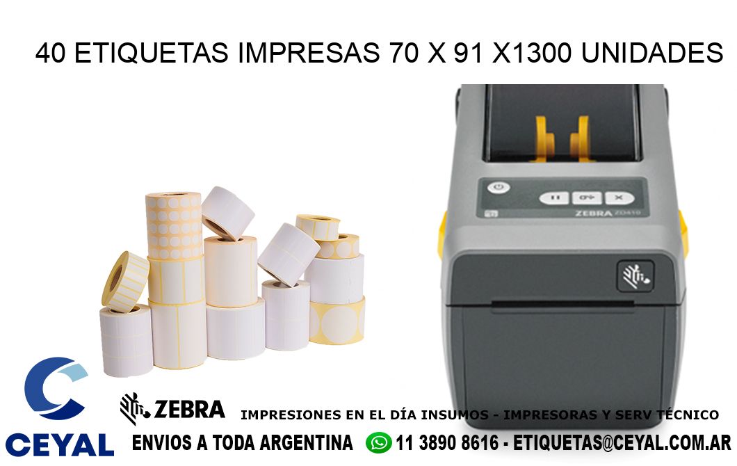 40 ETIQUETAS IMPRESAS 70 x 91 X1300 UNIDADES