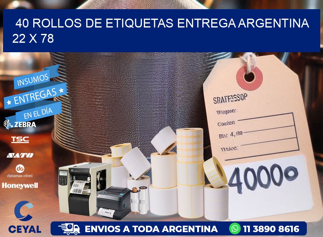 40 ROLLOS DE ETIQUETAS ENTREGA ARGENTINA 22 x 78