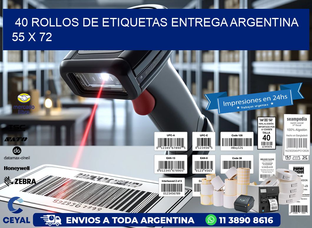 40 ROLLOS DE ETIQUETAS ENTREGA ARGENTINA 55 x 72