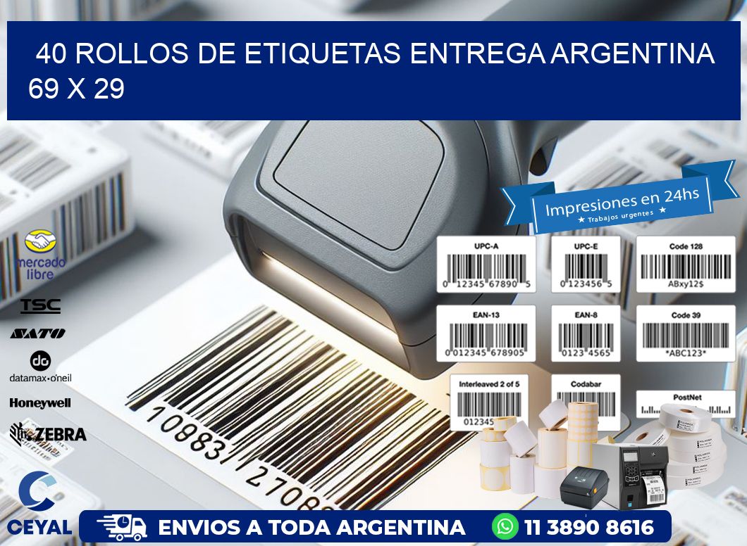 40 ROLLOS DE ETIQUETAS ENTREGA ARGENTINA 69 x 29