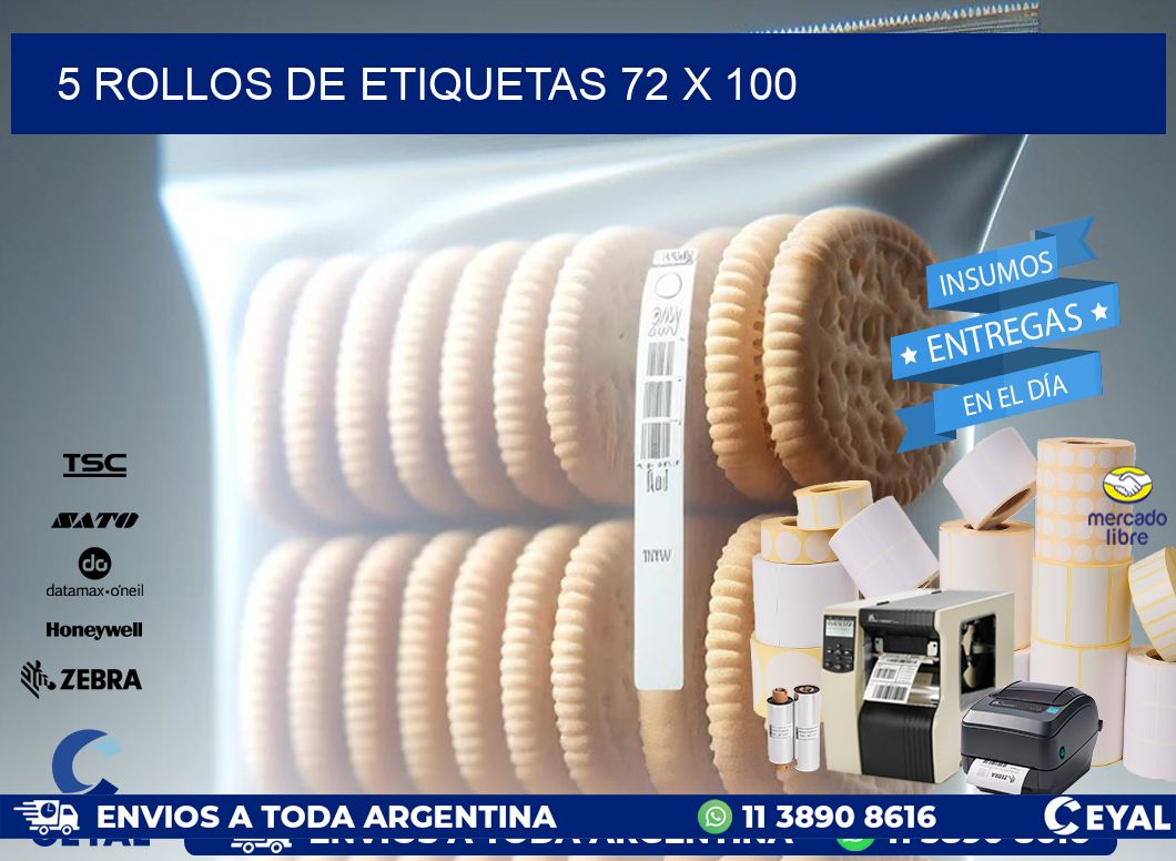 5 ROLLOS DE ETIQUETAS 72 x 100