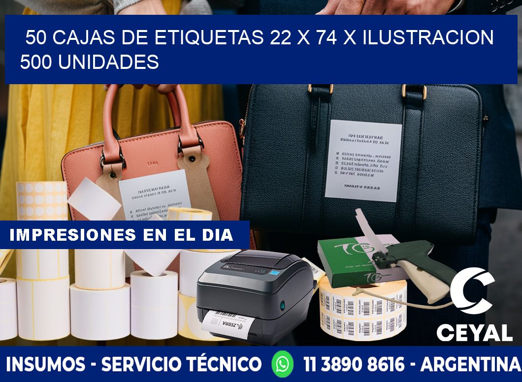 50 CAJAS DE ETIQUETAS 22 x 74 X ILUSTRACION 500 UNIDADES