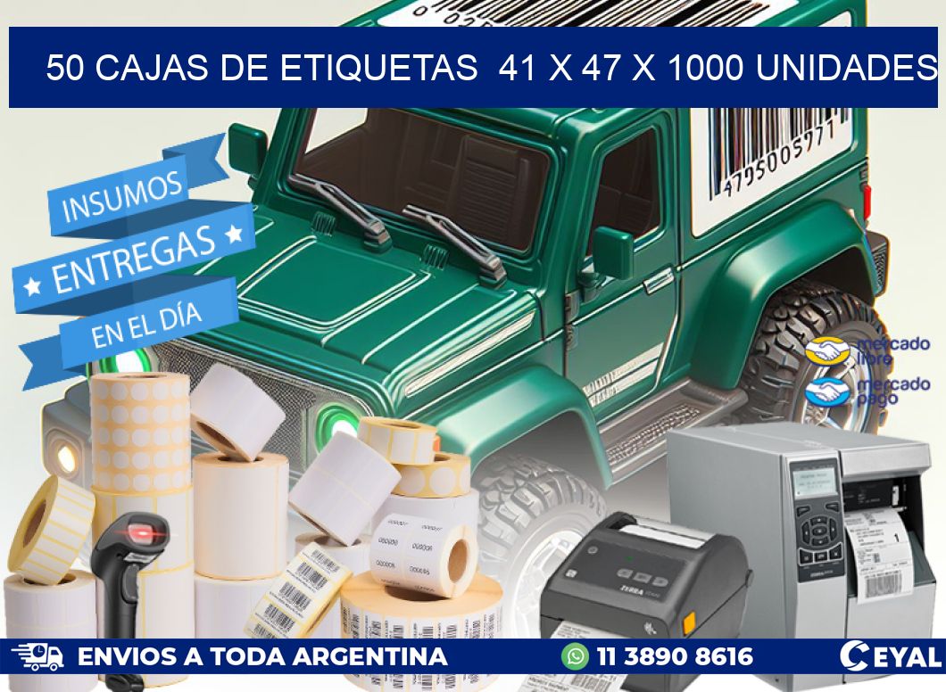 50 CAJAS DE ETIQUETAS  41 x 47 X 1000 UNIDADES