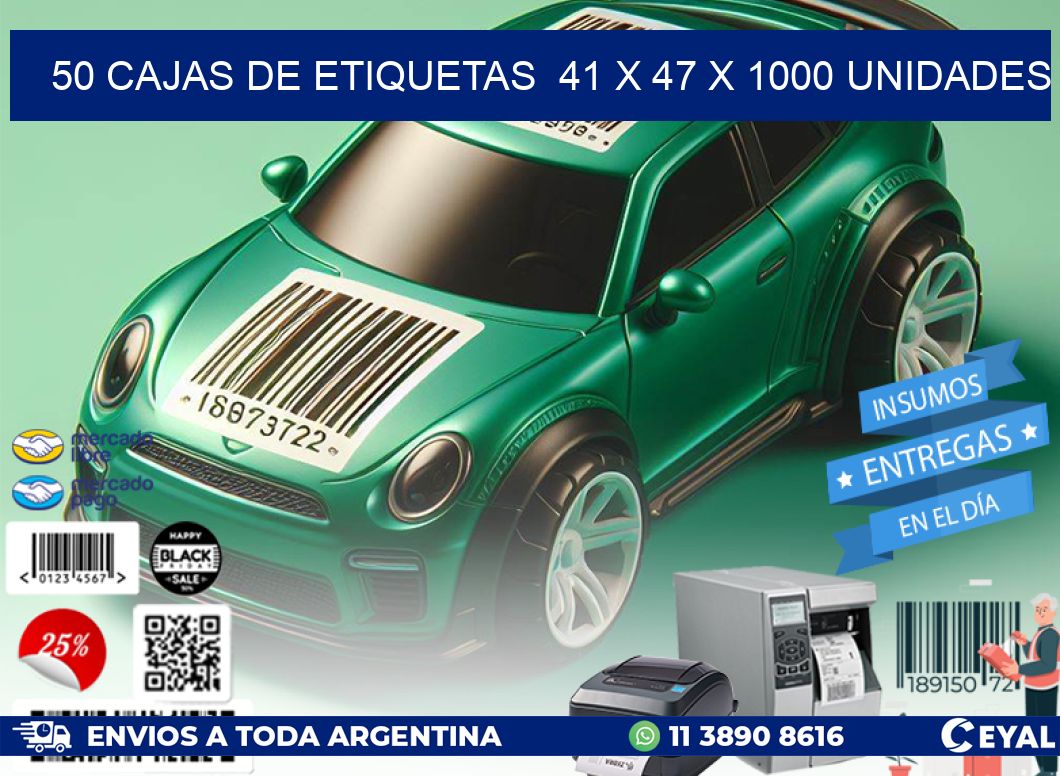 50 CAJAS DE ETIQUETAS  41 x 47 X 1000 UNIDADES