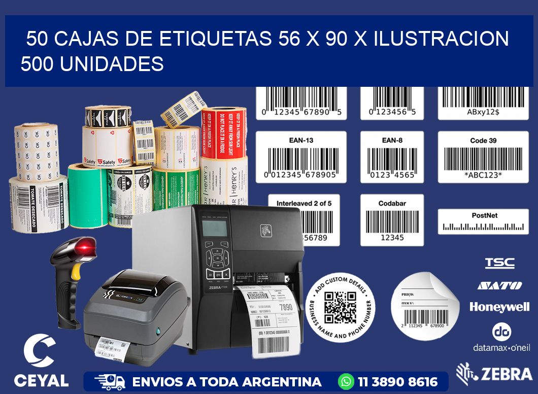 50 CAJAS DE ETIQUETAS 56 x 90 X ILUSTRACION 500 UNIDADES