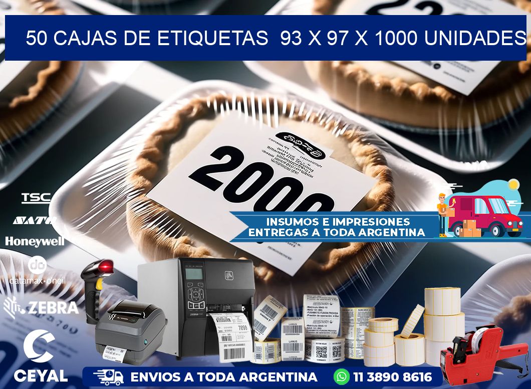 50 CAJAS DE ETIQUETAS  93 x 97 X 1000 UNIDADES
