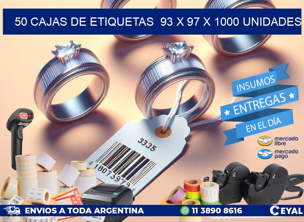 50 CAJAS DE ETIQUETAS  93 x 97 X 1000 UNIDADES