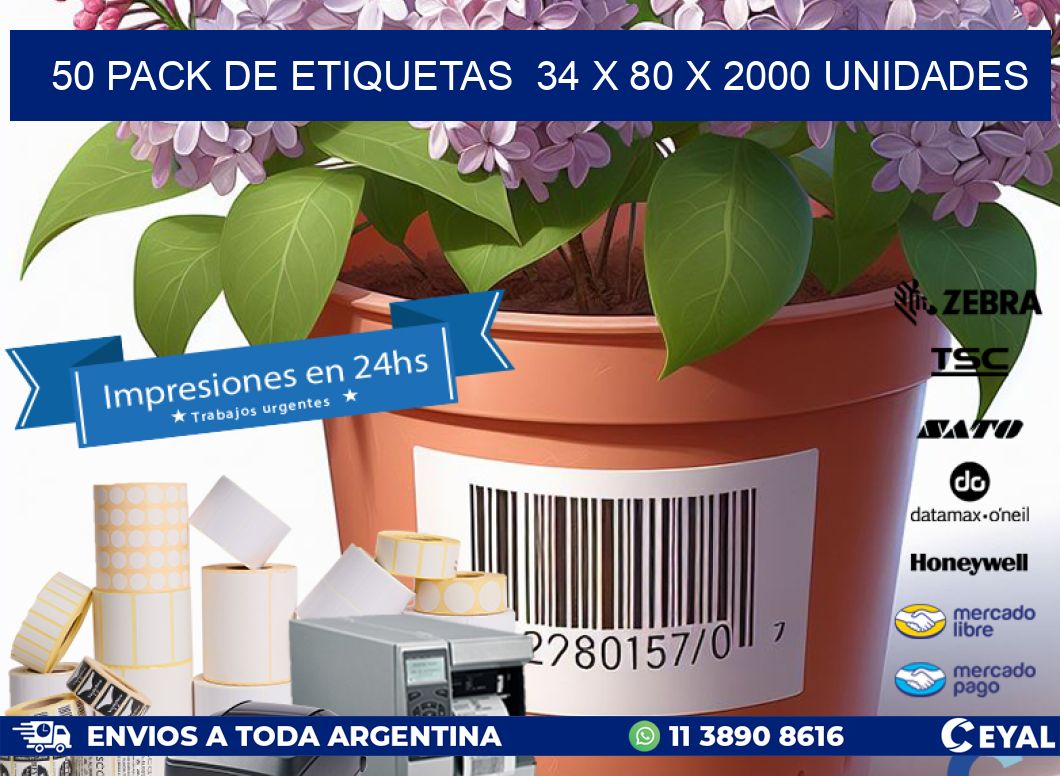 50 PACK DE ETIQUETAS 34 x 80 X 2000 UNIDADES