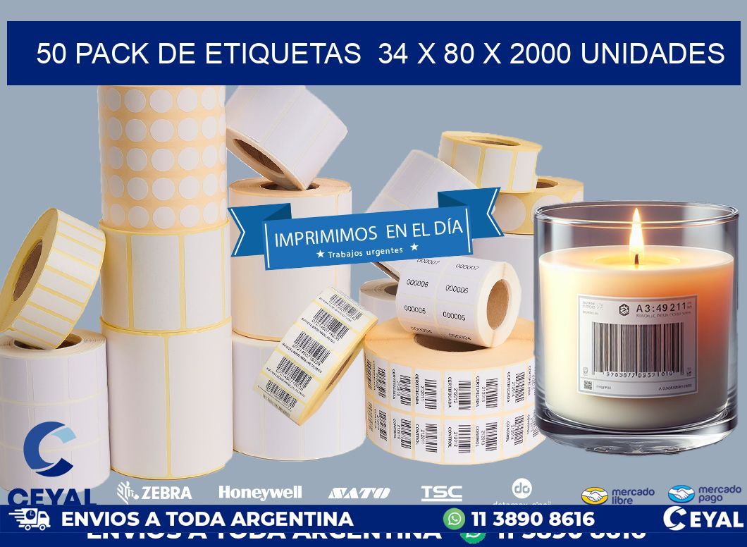 50 PACK DE ETIQUETAS 34 x 80 X 2000 UNIDADES