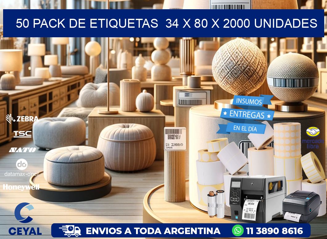 50 PACK DE ETIQUETAS 34 x 80 X 2000 UNIDADES