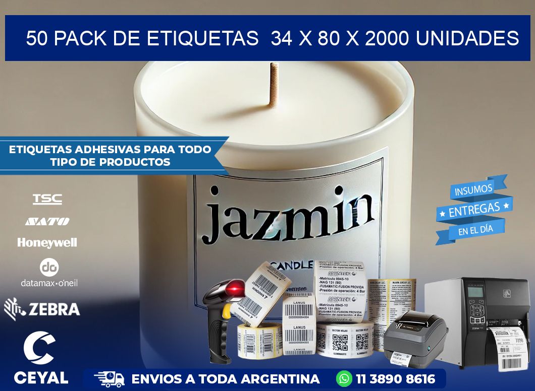 50 PACK DE ETIQUETAS  34 x 80 X 2000 UNIDADES