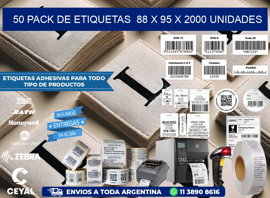 50 PACK DE ETIQUETAS  88 x 95 X 2000 UNIDADES