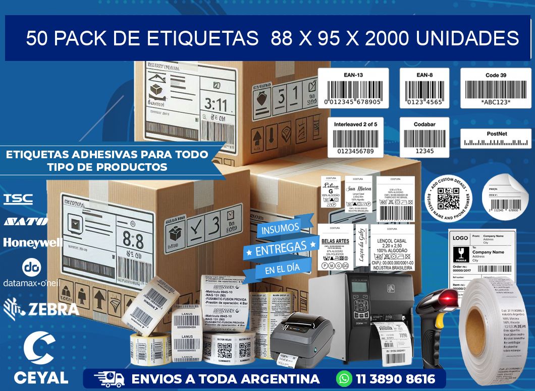 50 PACK DE ETIQUETAS  88 x 95 X 2000 UNIDADES