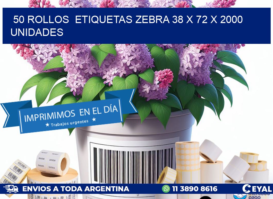 50 ROLLOS  ETIQUETAS ZEBRA 38 x 72 X 2000 UNIDADES