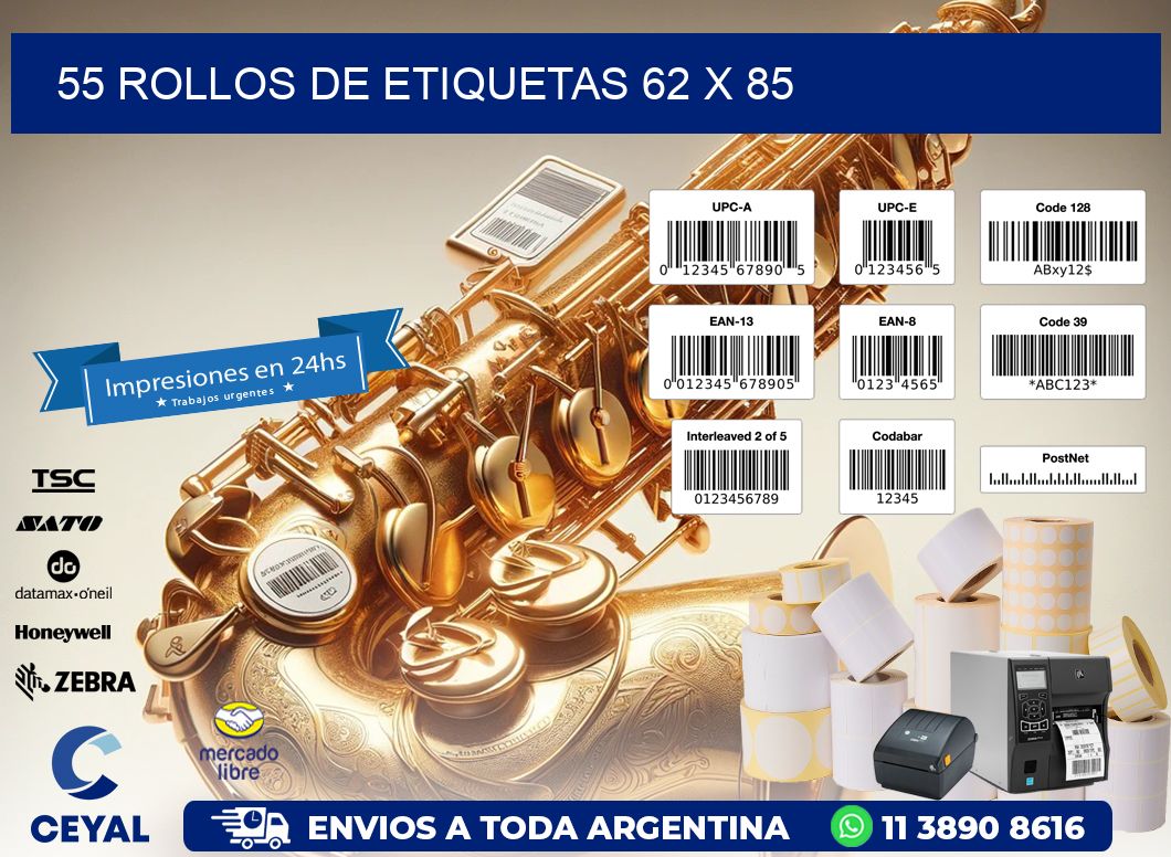 55 ROLLOS DE ETIQUETAS 62 x 85