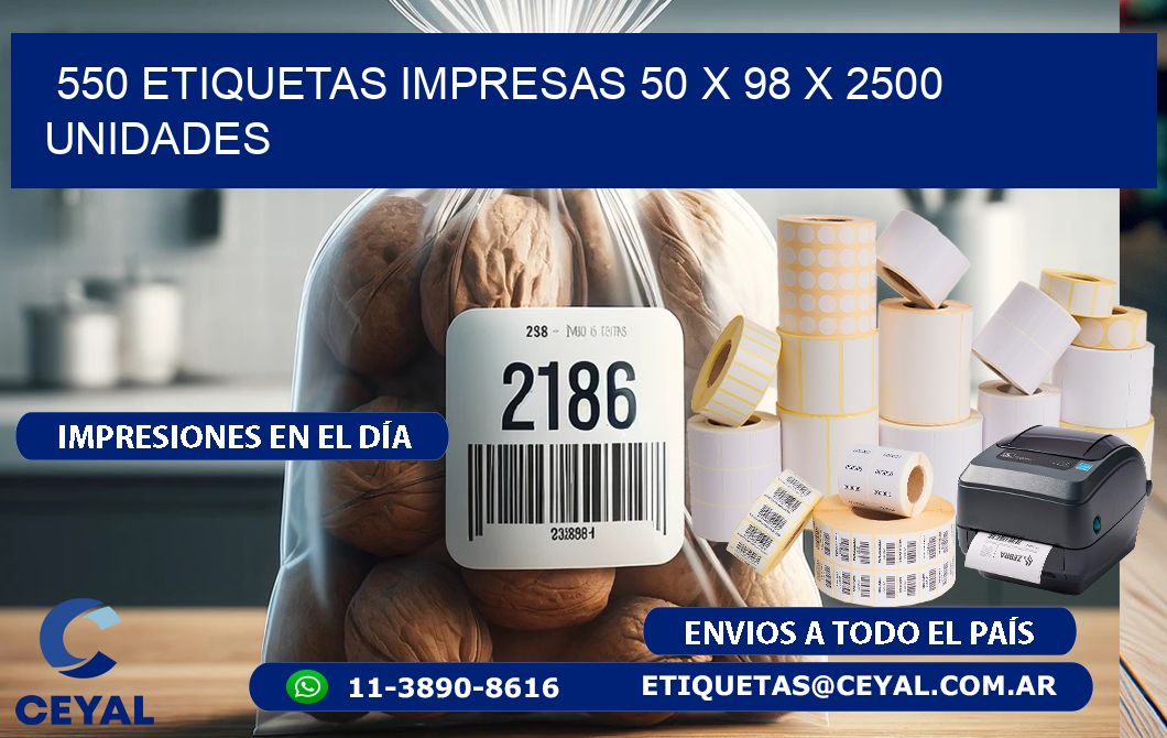 550 ETIQUETAS IMPRESAS 50 x 98 X 2500 UNIDADES