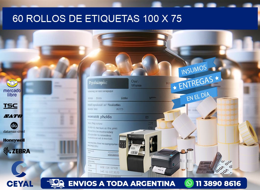 60 ROLLOS DE ETIQUETAS 100 x 75