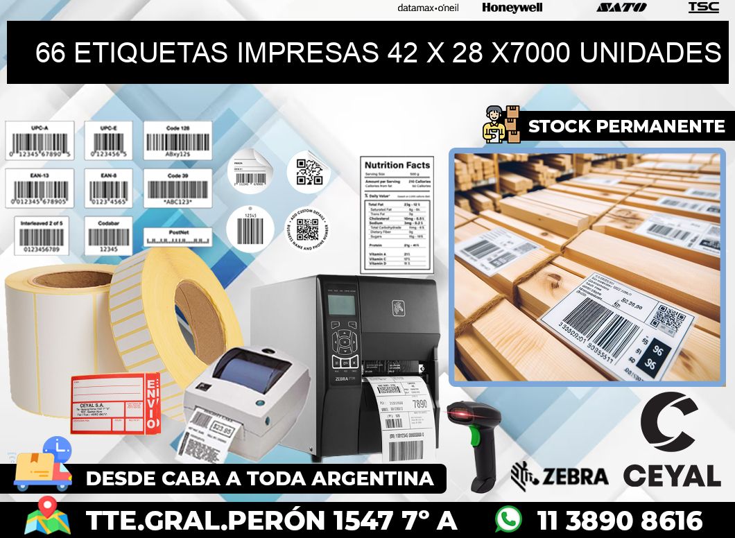 66 ETIQUETAS IMPRESAS 42 x 28 X7000 UNIDADES