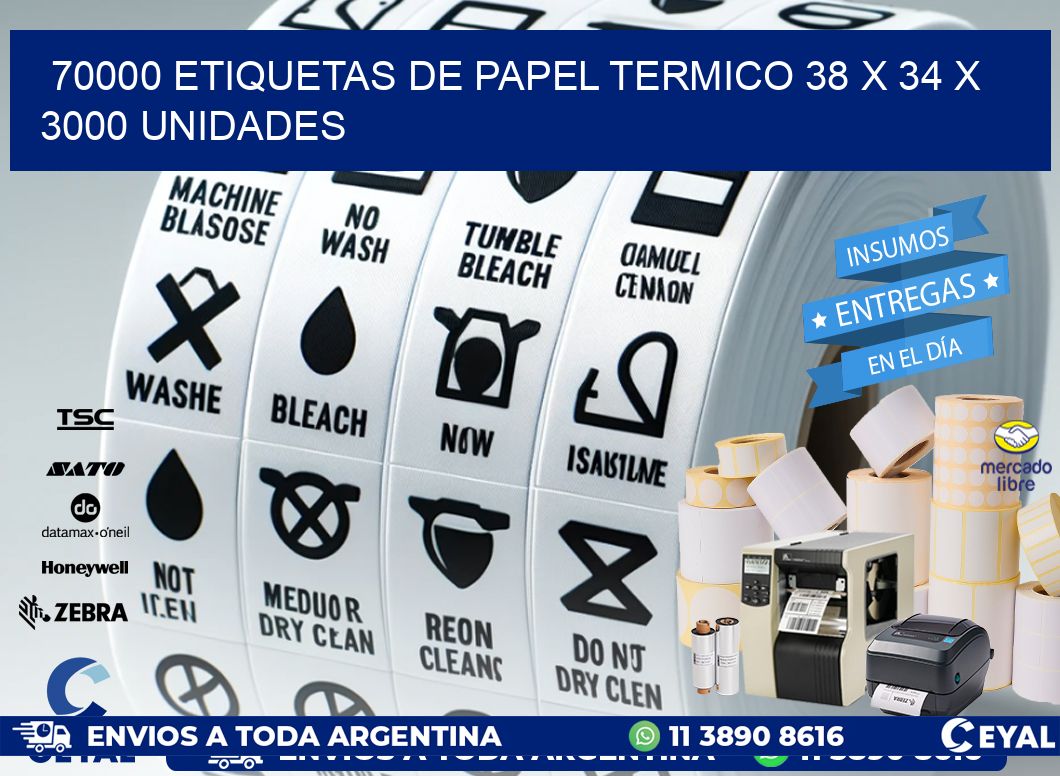 70000 ETIQUETAS DE PAPEL TERMICO 38 x 34 X 3000 UNIDADES