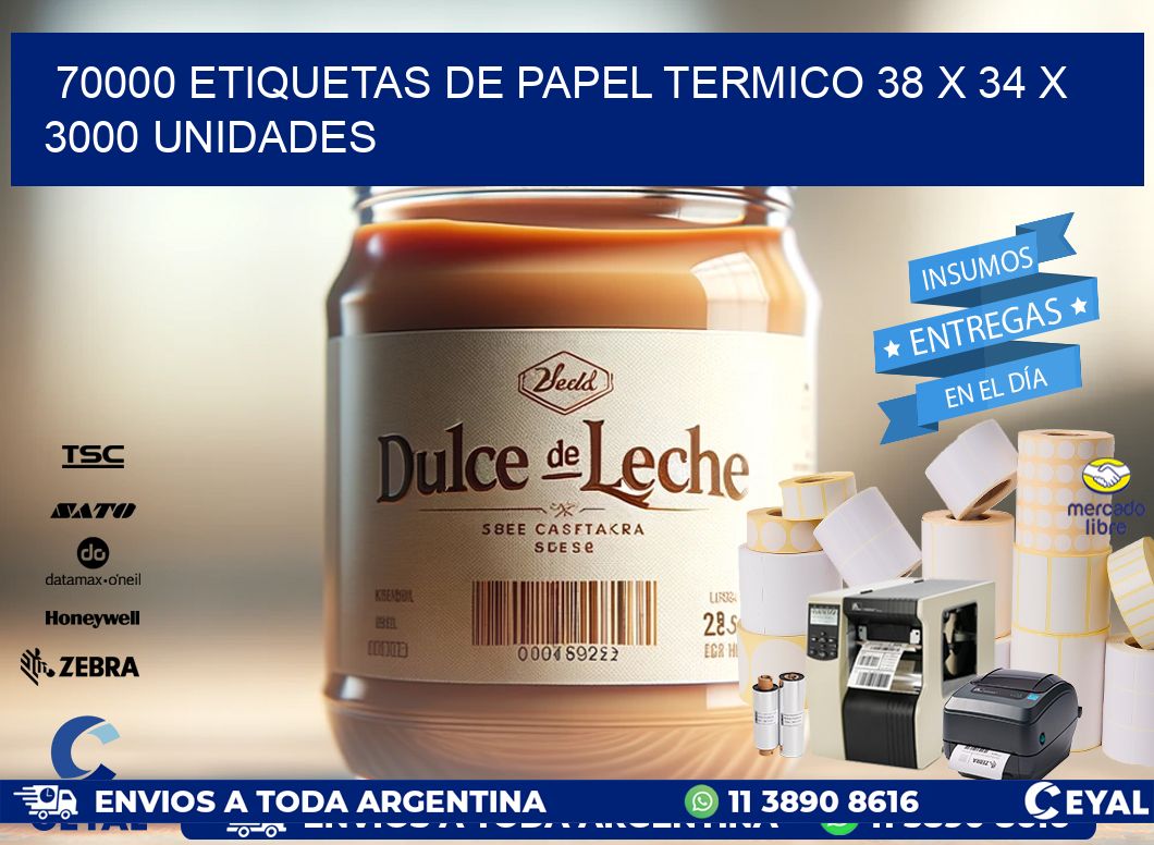 70000 ETIQUETAS DE PAPEL TERMICO 38 x 34 X 3000 UNIDADES