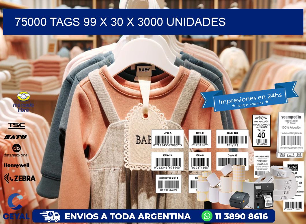 75000 TAGS 99 x 30 X 3000 UNIDADES