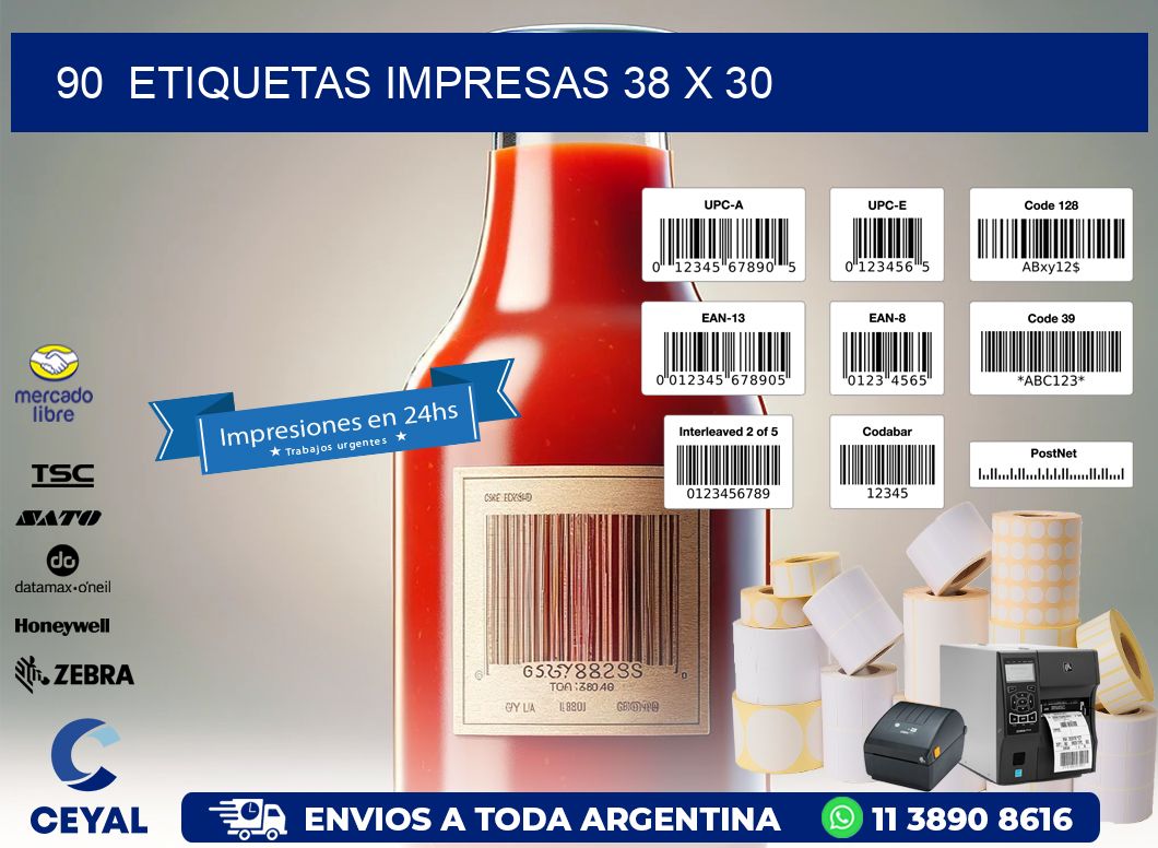 90  ETIQUETAS IMPRESAS 38 x 30