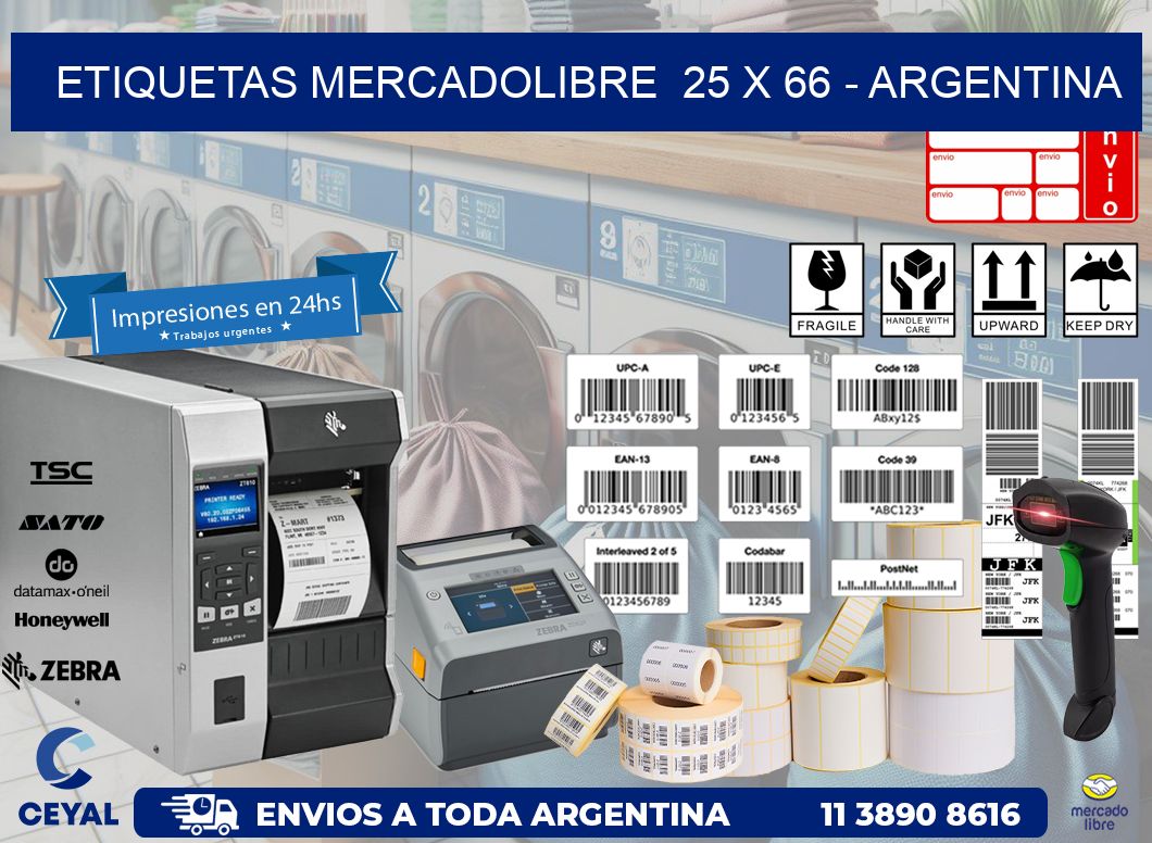 ETIQUETAS MERCADOLIBRE  25 x 66 - ARGENTINA