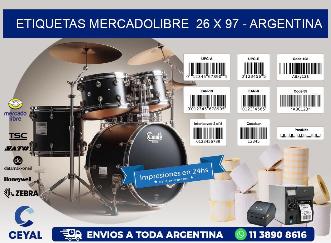 ETIQUETAS MERCADOLIBRE  26 x 97 - ARGENTINA